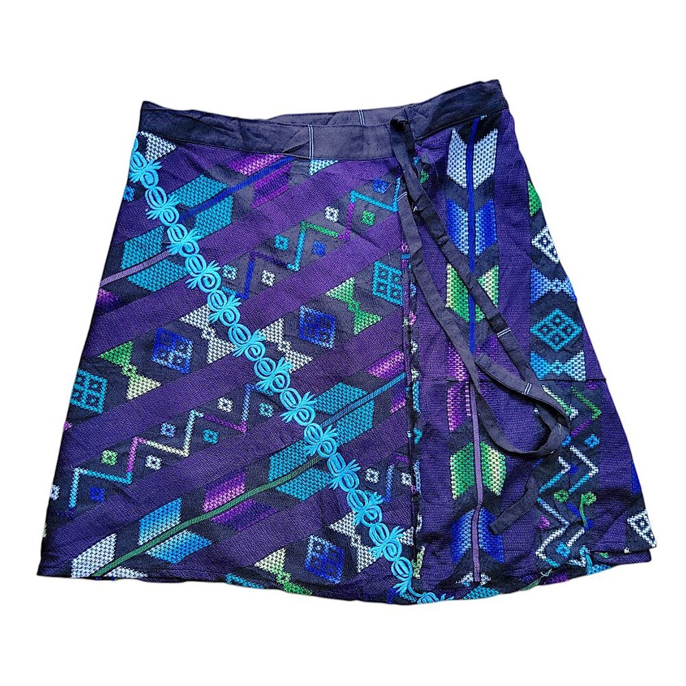 Vintage Woven Embroidered Cotton Wrap Skirt Made in Guatemala